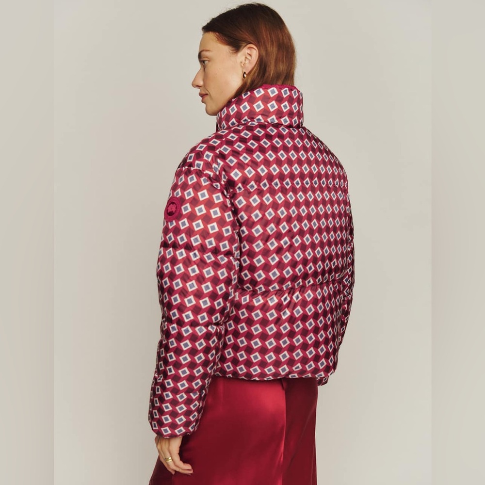 Reformation X Canada Goose Red and White Geometric Puffer Jacket